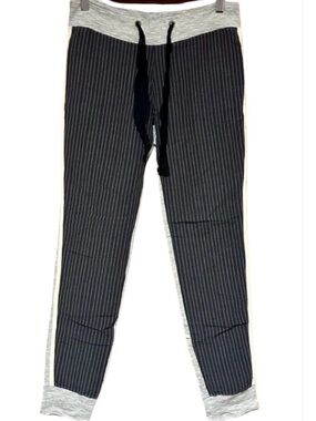 Share Spirit Black Pinstripe Joggers with Gray Trim